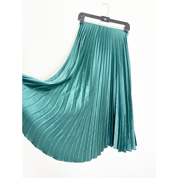 Zara Emerald Green Pleated Midi Skirt Size XS High Rise Chic Preppy Minimalist - Picture 11 of 13